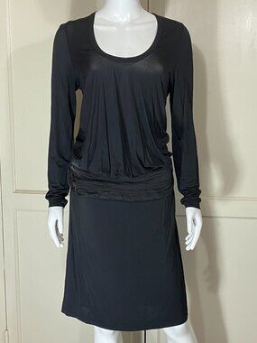 PAUL SMITH Made in ITALY Black Sheer Draped Cumberbund Belted Cocktail Dress L